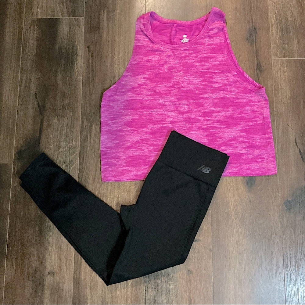 New Balance 2 PC Tank Top, Leggings Black, Magenta L